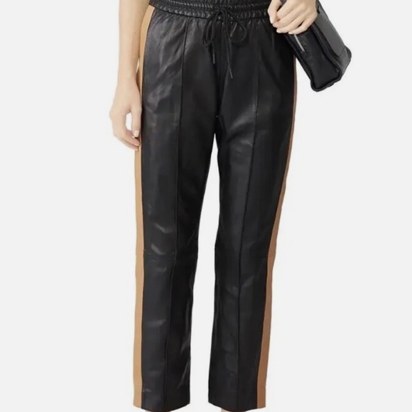 SCOTCH & SODA Sheep Leather Black Camel Drawstring Jogger Pants - Picture 1 of 15